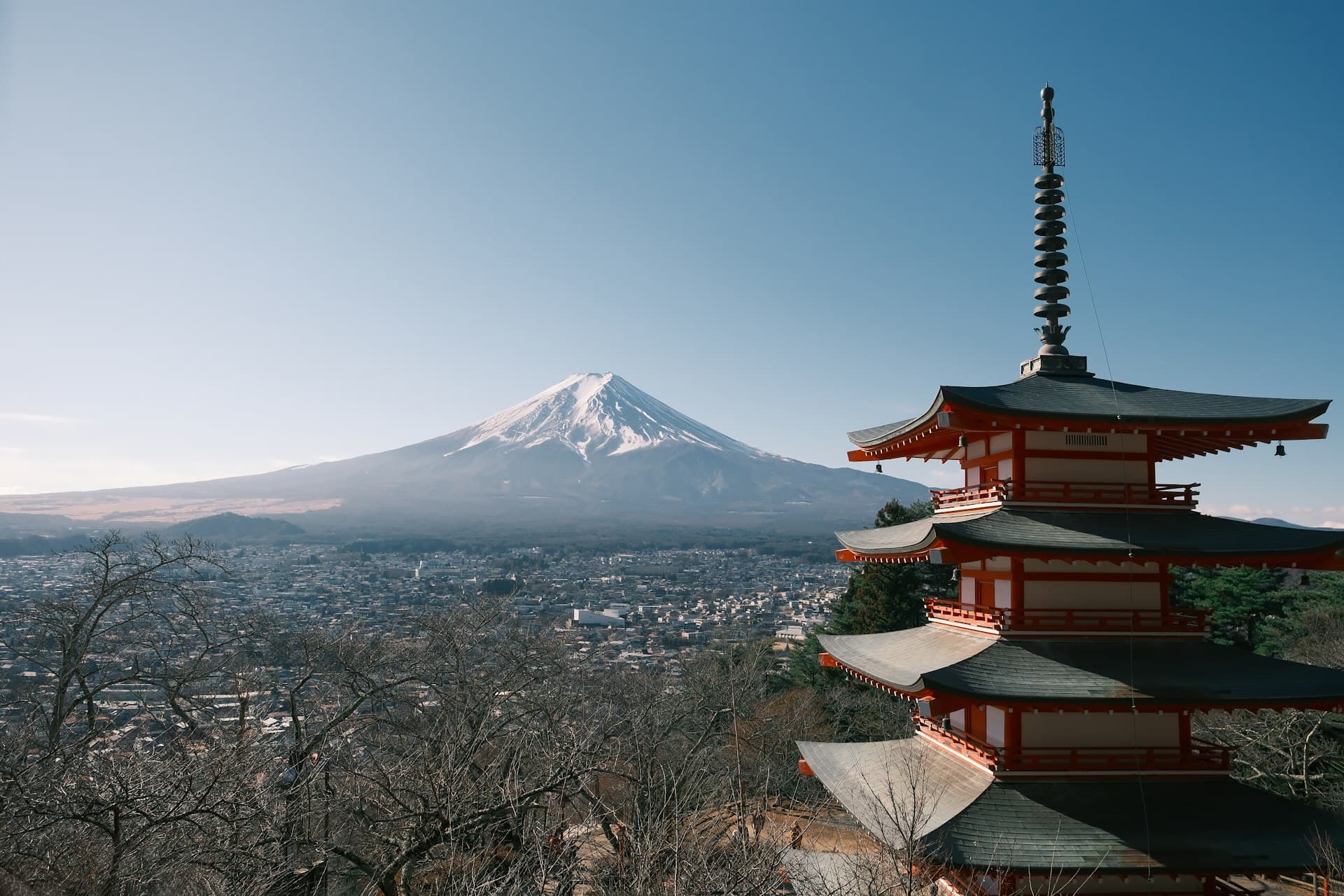 Chureito Pagoda and Mount Fuji in spring