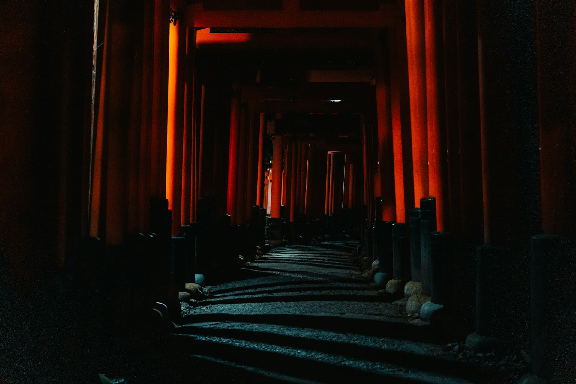 Fushimi Inari torii gates at night
